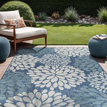 Outdoor Rug 5x7 Modern Exotic Tropical Leaf Area Rugs for Indoor and Outdoor Patio Deck Porch Garden Water Resistant Washable Outside Carpet