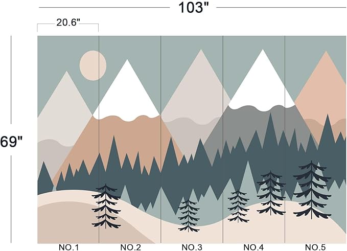 Children's Cartoon Mountain Peak Forest Sun Nursery Wall Mural Wallpaper 103" x 69"