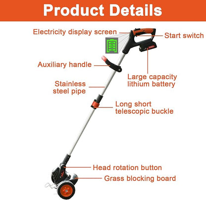 Weed Wacker Eater Cordless Battery Powered Electric Edger Lawn Tool Trimmer String Cordless Whacker Operated Grass Edger Cutter Black-Orange*1 Battery