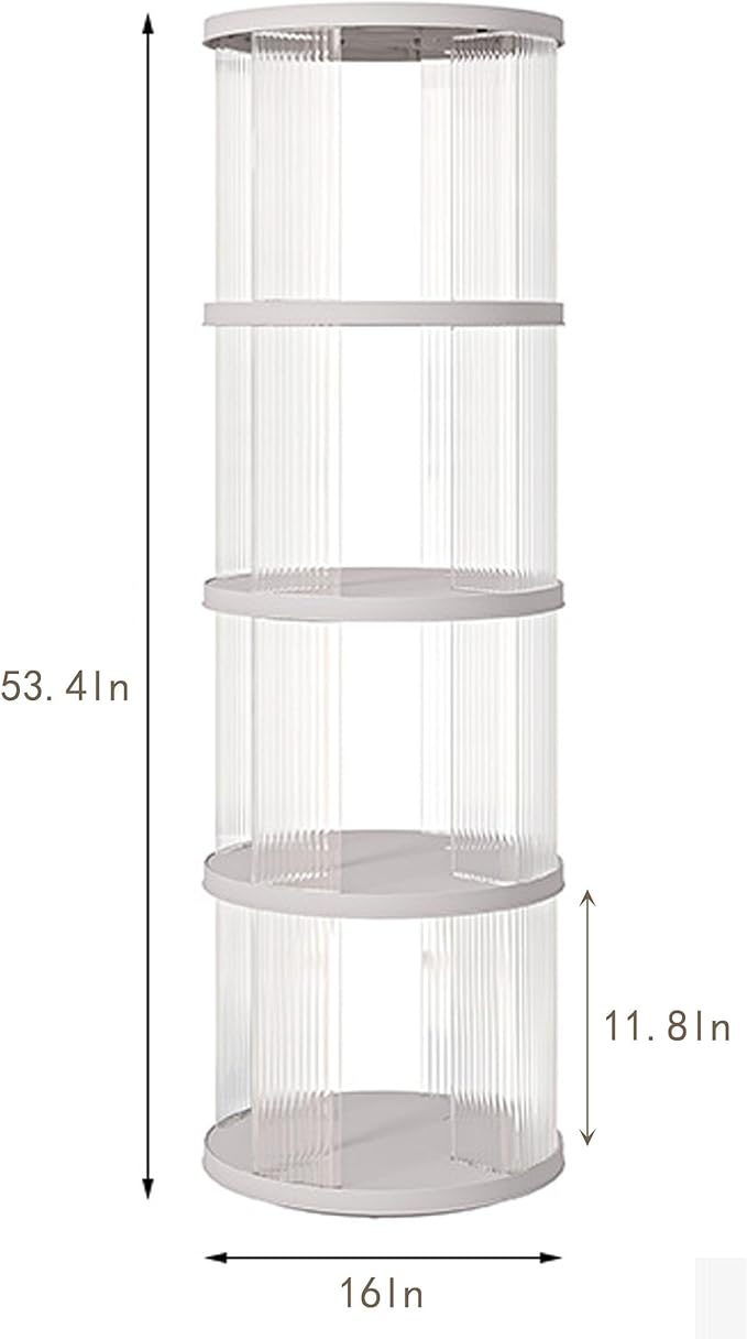 4 Tier Rotating Bookshelf Tower,360 Display Rotating Bookshelf,53.4 inch High Small Space Revolving Bookcase, Home Office Spinning Bookshelf Tower(Round, White)