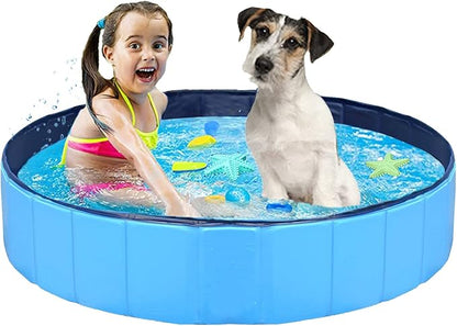 Upgraded Foldable Dog Pet Swimming Pool Plastic Children's Padding Pool Bathtub Large Small Dogs Outdoor Leak-Proof Collapsible Pool(L-48''x12'')