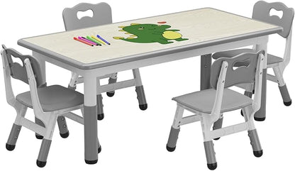 Kids Table and 4 Chairs Set, Height Adjustable Toddler Table and Chairs Set for Ages 2-10, Graffiti Desktop, Non-Slip Legs, Arts & Crafts Table, Children Activity Table for Daycare Classroom Home