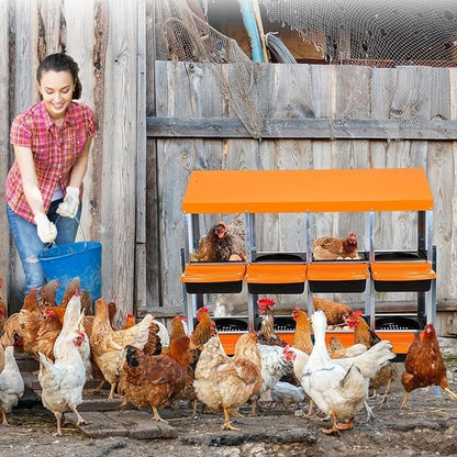 Chicken Nesting Box, 8-Compartment Egg Laying Box, Convenient for Collecting Eggs, Ventilated Poultry House Equipment in Metal Chicken Coop, Suitable for Hens and Ducks, (Orange, with Stand)