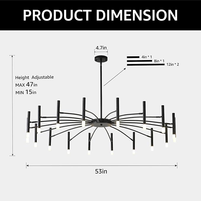 NILSE LED 18-Light Black Modern Sputnik Chandelier