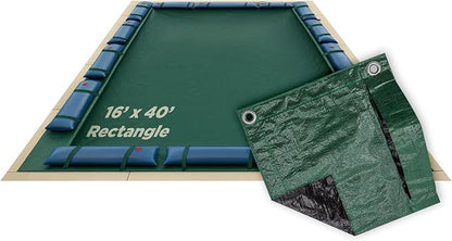 Buffalo Blizzard Supreme 16 ft x 40 ft Rectangular Winter Pool Cover | Green/Black | Closing Inground Swimming Pools | Easy to Install | Heavy Duty, Cold & UV Resistant | Shields from Seasonal Debris
