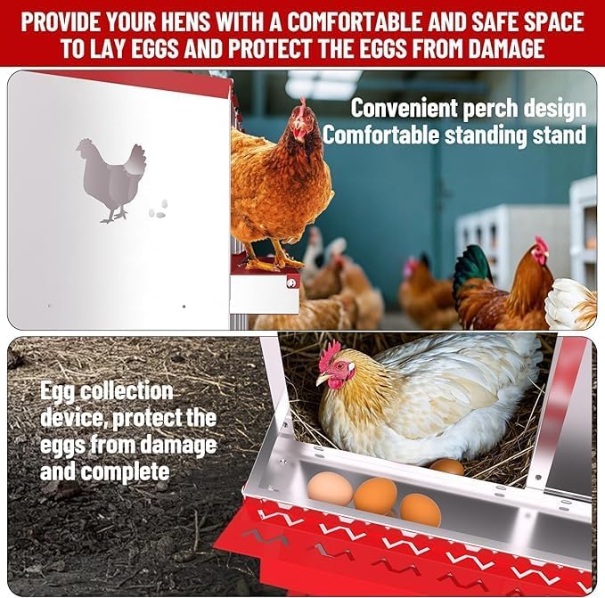 Chicken Nest Box, 6-Compartment Egg-Laying Box, Metal Hen House, Convenient for Collecting Eggs - Ventilated Poultry House Equipment - Suitable for Hens, Ducks Red,Without Stand