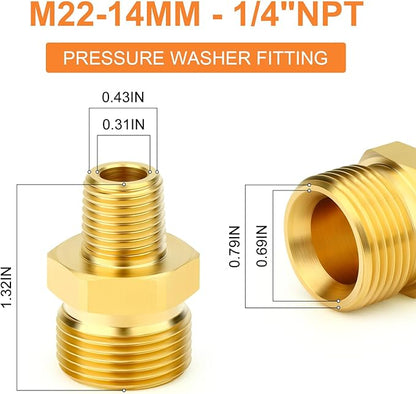 GASHER 2Pcs Brass M22 Pressure Washer Fitting,M22-14mm Male x 1/4"NPT Male Thread Fittings,For Pressure Washer Hose