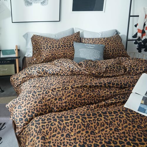 Leopard Print Twin XL Comforter Set 3 Pieces Animal Cheetah Printed Comforter with 2 Pillowcases Fluffy Soft Microfiber Bedding Set Farmhouse Leopard Comforter Set Boho Bed Comforter Twin XL Size