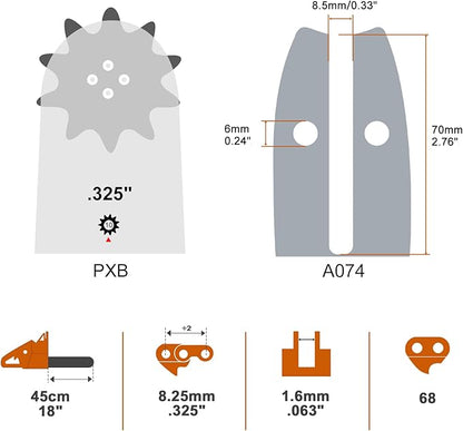Savior 18 Inch Chainsaw Guide Bar and Chain Combo, .325" Pitch, .063" Gauge, 68 Drive Links for 025, 025C, MS250, MS251, MS251C-BE Chainsaws, Replacement 183PXLBA074 578780 (3*Chains+1*Bar)