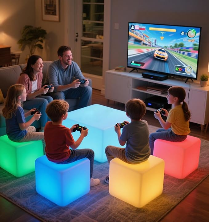 16-inch LED Cube Light, Rechargeable Cube Light Table w/Remote, 16 Colors