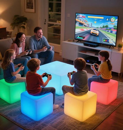 16-inch LED Cube Light, Rechargeable Cube Light Table w/Remote, 16 Colors