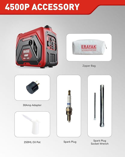 ERAYAK 4500W Portable Inverter Generator for Home Use, Super Quiet Small Generator for Camping Outdoor Emergency Power Backup, Gas Powered Engine, ECO Mode, EPA Compliant