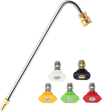 RIDGE WASHER Gutter Cleaner Attachment for Pressure Washer, 120 Degree, Extension Wand Angled for Gutter Cleaning with 5 Spray Nozzle Tips, 1/4 Inch Quick Connect, 13 Inch, 4000 PSI