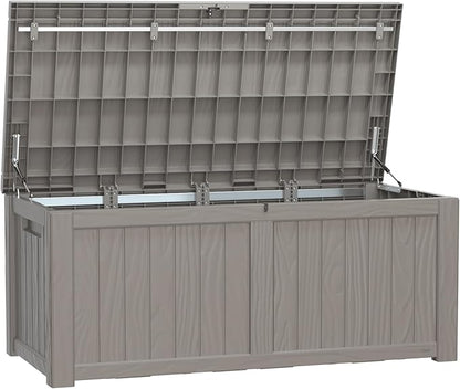 120 Gallon Deck Box,Resin Outdoor Storage Box with Lockable for Patio Furniture, Pool Accessories, Garden Tools Waterproof Outside Storage Box, Grey