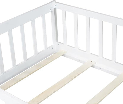 Bellemave Twin Size Floor Bed for Kids, Girls, Boys, Rubber Wood Floor Bed with slats and Door, White
