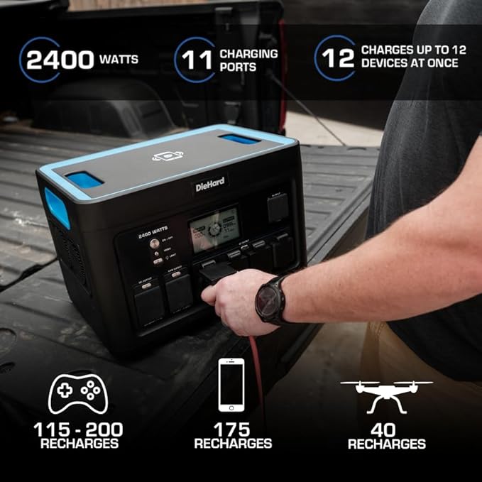 DieHard Portable Power Station 2400-Watt (4800-Watt Peak) 2048Wh - Quiet Solar Generator, Lightweight Solution for Home Backup, Weather Emergencies, Outdoor Recreation, Jobsite and More
