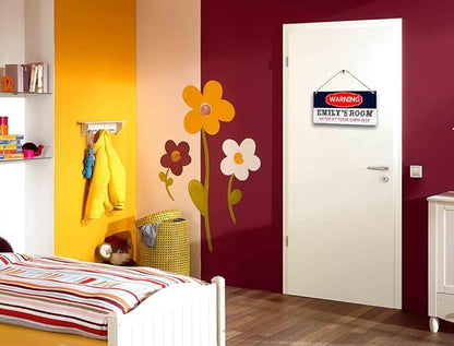 Personalized Name's Red-label warning-styleNursery Kid's Children's Girls Bedroom Door Sign Wood Plaque Sign Wall Decor Gift