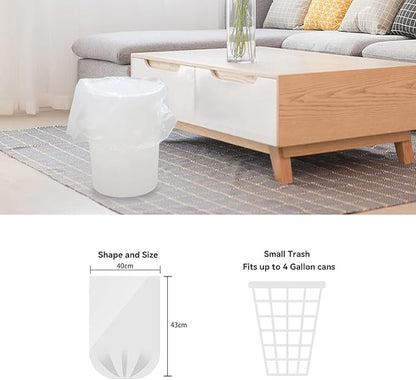 1.5 Gallon Trash Bags, 130 Count, Small Garbage Bags, No Flaps/Ties, 40x43cm, 2.6g/pcs, Unscented, White
