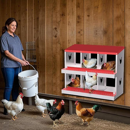 Chicken Nest Box, 6-Compartment Egg-Laying Box, Metal Hen House, Convenient for Collecting Eggs - Ventilated Poultry House Equipment - Suitable for Hens, Ducks Red,Without Stand