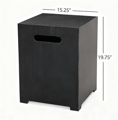 Propane Tank Cover Table for Fire Pits, 20 LB Iron Propane Tank Holder with Side Handles, Outdoor Tank Storage Side Table for Patio, Gas Griddle, Black+Silver
