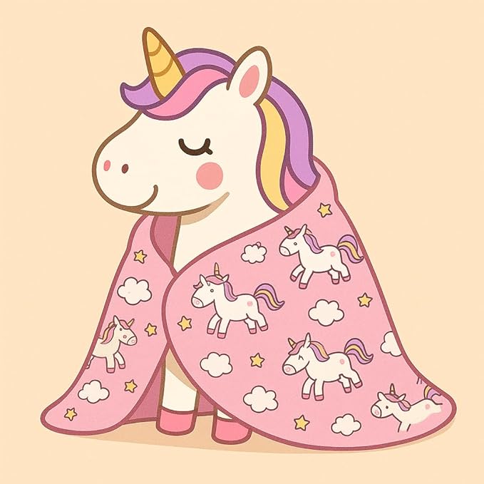 Kids Throw Blanket – Soft Cotton Toddler Blanket with Unicorn, Star & Cloud Pattern, Lightweight Breathable Bed Throw with Stitched Edges, 40 x 60 in (101.6 x 152.4 cm)