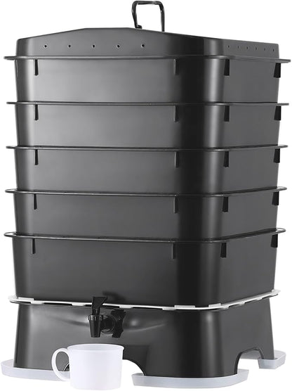VEVOR 5-Tray Composter, 50L Worm Compost Bin - Indoor/Outdoor Worm Farm Kit for Food Waste Recycling, Vermicomposting & Vermiculture