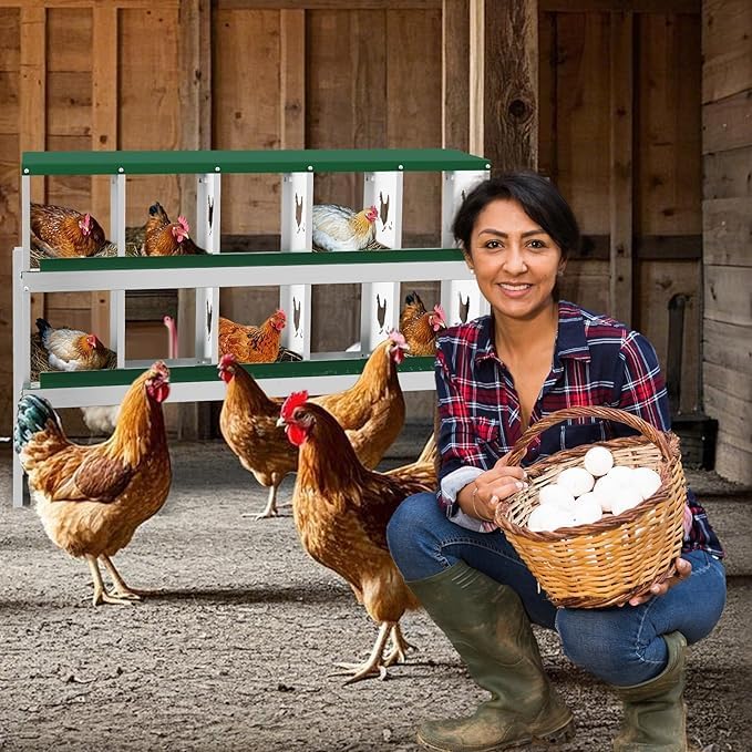 Chicken Nest Box, 10-Compartment Egg-Laying Box, Metal Hen House, Convenient for Collecting Eggs - Ventilated Poultry House Equipment - Suitable for Hens, Ducks Green,with Stand