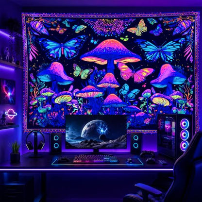 Blacklight Tapestry Butterfly Neon Decor 78 x 59 Inch