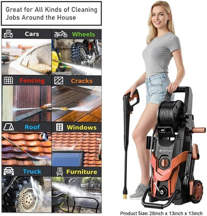 2025New Pressure Power Washer 4500PSI with 4 Quick Connect Nozzles,Inlet Hose & Filter, Foam Cannon for Cars/Fences/Driveways/Patios/Home Cleaning(Red)