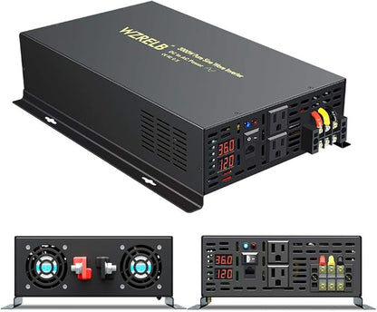 WZRELB 3000W 36VDC 120VAC Pure Sine Wave Power Inverter with 2 AC Outlets Wired Remote Control Car Inverter