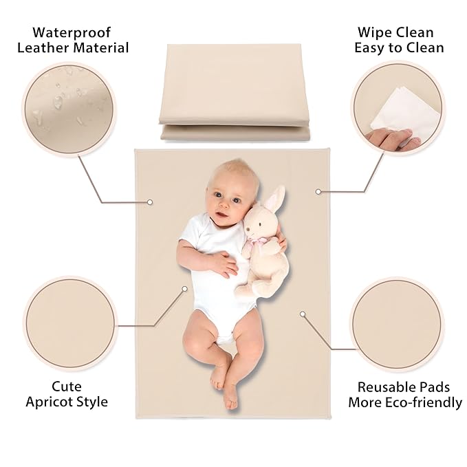 Vegan Leather Baby Changing Mat - Wipeable Portable Changing Pad, Foldable Travel Changing Mat for Baby, Newborns Toddlers Shower Gifts (Apricot,20"*28")