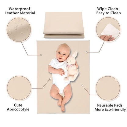 Vegan Leather Baby Changing Mat - Wipeable Portable Changing Pad, Foldable Travel Changing Mat for Baby, Newborns Toddlers Shower Gifts (Apricot,20"*28")