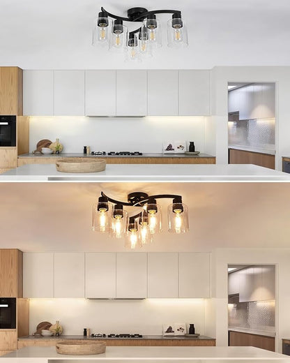 WILON 20'' 6-Light Large Black Semi Flush Mount Ceiling Light Fixture
