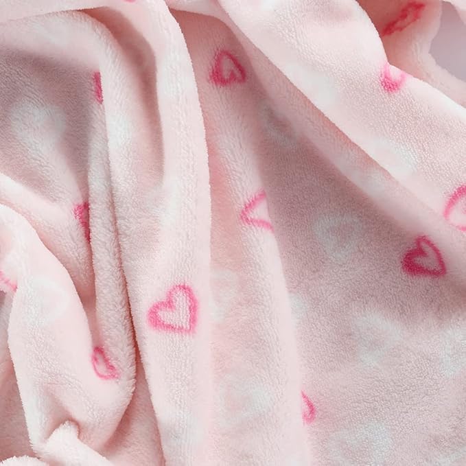 CREVENT 30''X40'' Lightweight Cozy Plush Fluffy Warm Fleece Baby Blanket for Girl Infant Toddler Crib Cot Stroller - Pink Heart
