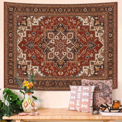 Vintage Floral Tapestry Wall Hanging Hippie Indian Bohemian Mandala Tapestry Aesthetic Retro Oriental Brown Small Tapestries for Mural Bedroom Living Room Dorm Decor 48 x 36 Inch