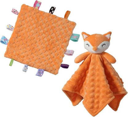 CREVENT Soft Plush Animal Face Security Blankets for Boys and Girls, Great Gifts for Birthday Baby Shower (Orange Fox Lovey +10"X10" Tag)