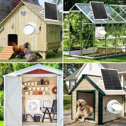 Solar Powered Fan with 24000mAh Battery Run Day/Night, 25W 9.8" Solar Fan for Chicken Coop Waterproof Solar Greenhouse Fan for Shed, Chicken Coop, Greenhouse
