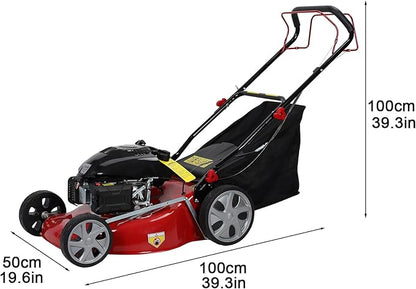 20 Inch 141cc Self Propelled Gas Lawn Mower, 4-Stroke Engine with 50L Grass Catcher, 7-Position Height Adjustment & Foldable Handle, Lawn Mower for Yard & Garden