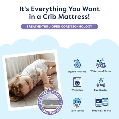 Moonlight Slumber Air Crib Mattress – Breathable, Washable, Dual-Sided Infant and Toddler Mattress with Open Core Design, Foam-Free, Hypoallergenic, 5.5", Standard Crib Size, Made in USA