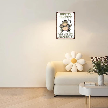 Tin Sign Frog Hippity Hoppity Get Off My Property Metal Sign Wall Decor for Bedroom Bar Cafe Kitchen Outdoor Yard 12×8 Inch