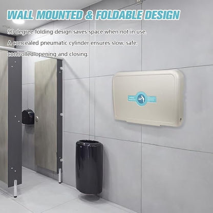 Fold-Down Baby Changing Station Wall-Mount - Modundry Horizontal Baby Change Table with Safety Straps for Commercial Restrooms (White Granite)