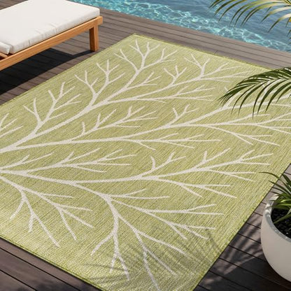 Washable Indoor Outdoor Rug 8x10 Modern Area Rugs Branch Pattern Non Shedding Waterproof Easy Clean Patio Deck Porch Living Room Bedroom Garden RV (80 Sq Ft)