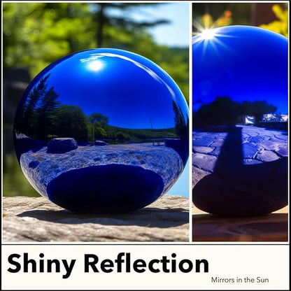 12 Inch Stainless Steel Gazing Globe,v2croft Hollow Ball Mirrored Surface Polished Shiny Sphere,Garden Stainless Steel Gazing Ball for Outdoor Lawn Pond Yard Ornament(Blue)