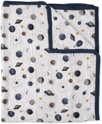 Little Unicorn Premium Quilted Throw | Super Soft, Multi-Layered Muslin XL Blanket| Great for Kids & Families (Planetary)