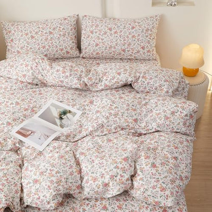 Vintage Pink Floral Cottagecore Comforter Set Queen with 2 Pillowcases