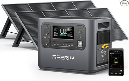 AFERIY Solar Generator P210 with 2pcs 200W Solar Panel | 2400W Portable Power Station 2048Wh | AC Output with 120V,2400W,Solar Generator for Home Use,Outdoor Camping,Power Outage, Camping,Emergencies