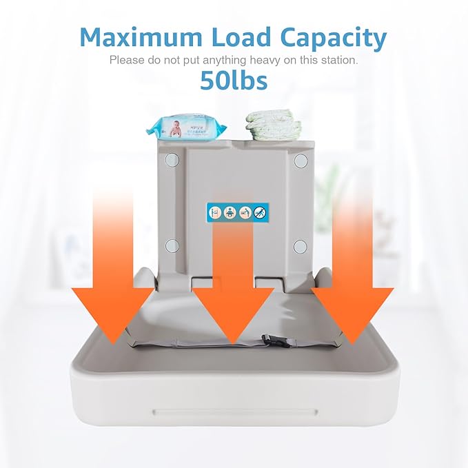 Baby Changing Tables Fold-Down Baby Changing Station Wall-Mounted Vertical Portable Diaper Table Changing Unit Commercial Bathrooms Corner Nursery White Gray