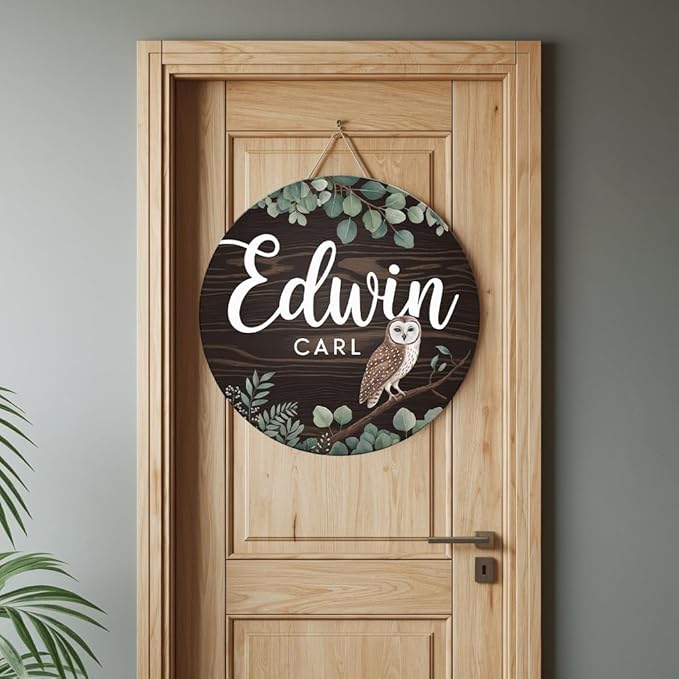 Personalized Name Sign for Nursery, Owl Sign for Baby Door Decor, Newborn Gifts for Boy, Boys Nursery Wall Bedroom Decorations, Mother's Day Gifts for New Mom Dad Gift