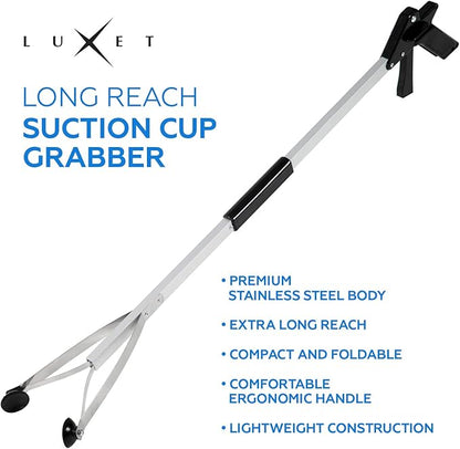 Luxet Reacher Grabber Tool X-Long 80" Aluminum Suction Cup Jaw, Foldable Lightweight Reacher Grabber Pickup Tool, Gripper Grabbers for Elderly Grab it Reaching Tool Trash Picker Grabber (Black)