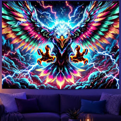 Blacklight Tapestry Hawk Eagle Room Wall Art 78 x 59 Inch